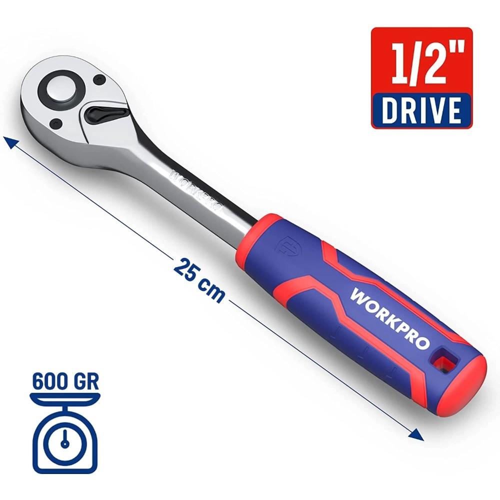 WORKPRO WP271009 1/2’’ Cr-V Profesyonel Cırcır Lokma Kolu