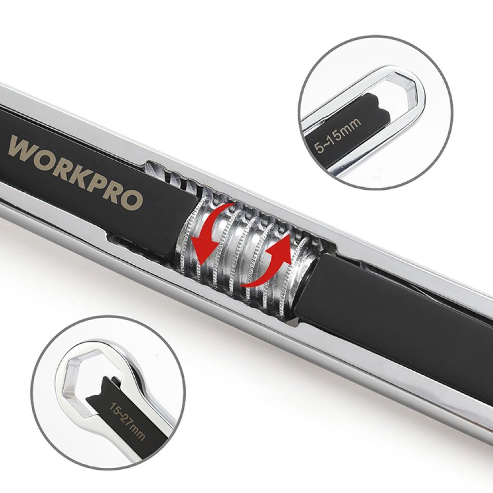WORKPRO WP272016 5/27mm CR-V Üniversal Ayarlanabilir Çift Başlı Anahtar