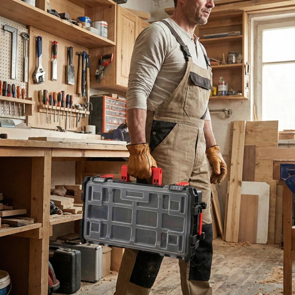 WORKPRO WP283029 24Lt 12 Gözlü Şeffaf Kapaklı İstiflenebilir 56x35x12,5cm Profesyonel Organizer Takım Çantası