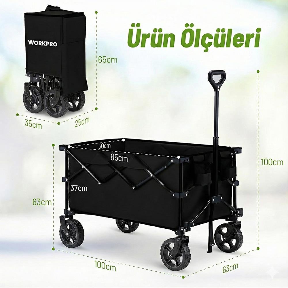 WORKPRO WP285015 80Kg 4 Tekerli Katlanabilir Ağır Hizmet Taşıma Arabası