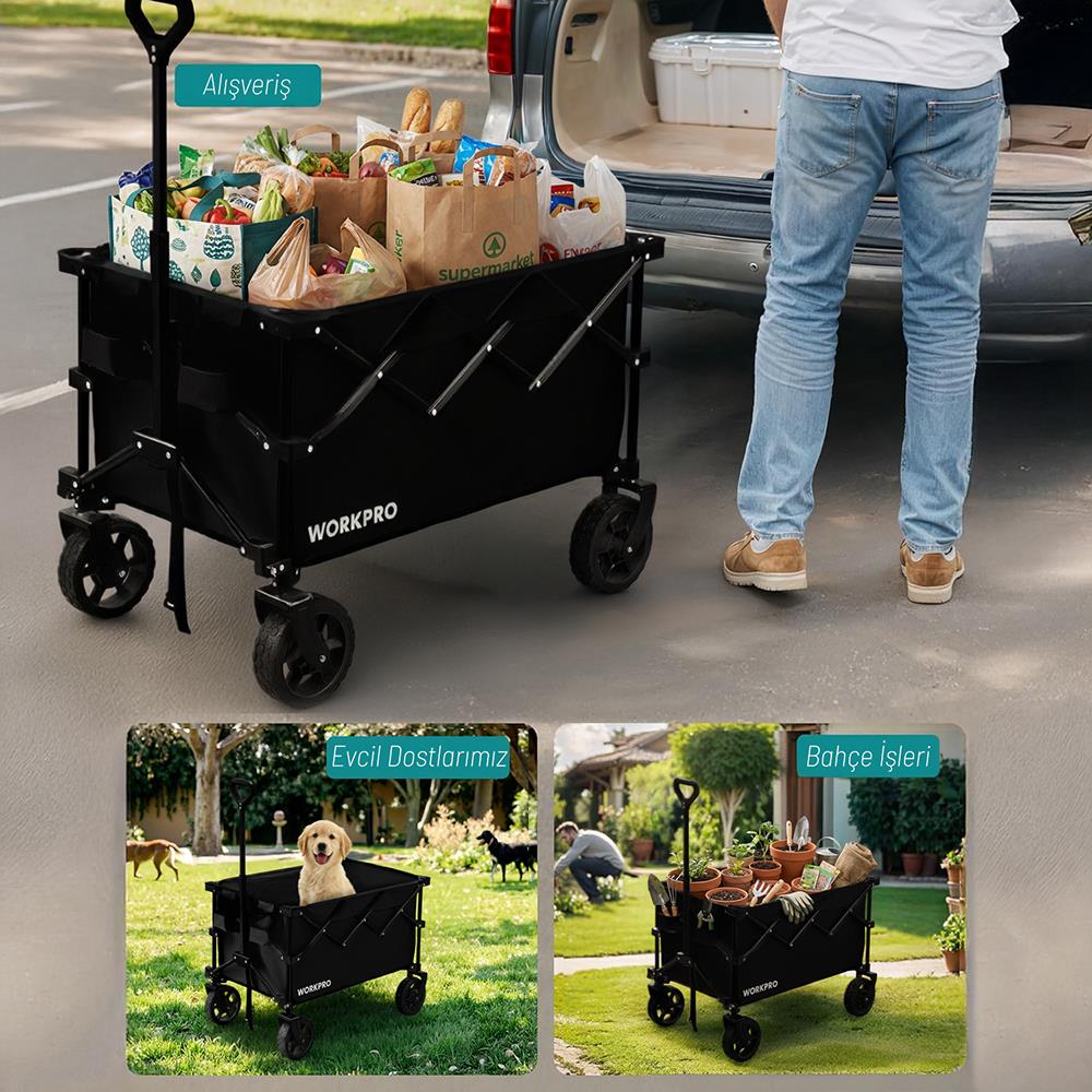 WORKPRO WP285015 80Kg 4 Tekerli Katlanabilir Ağır Hizmet Taşıma Arabası