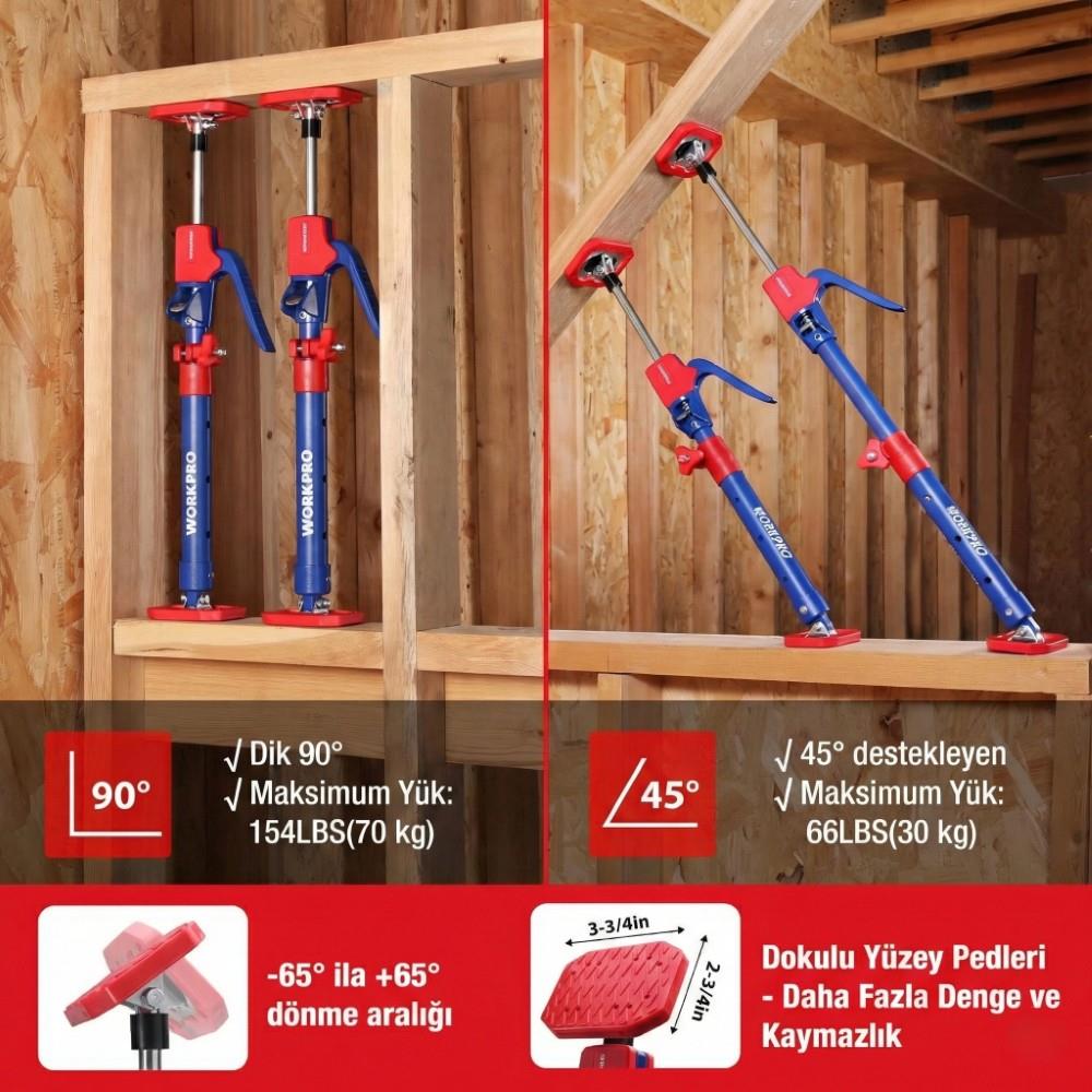 WORKPRO WP289036 47-75cm 70Kg Teleskobik Mandallı Ayarlanabilir 2’Li Çelik Destek Direği + Taşıma Çantası