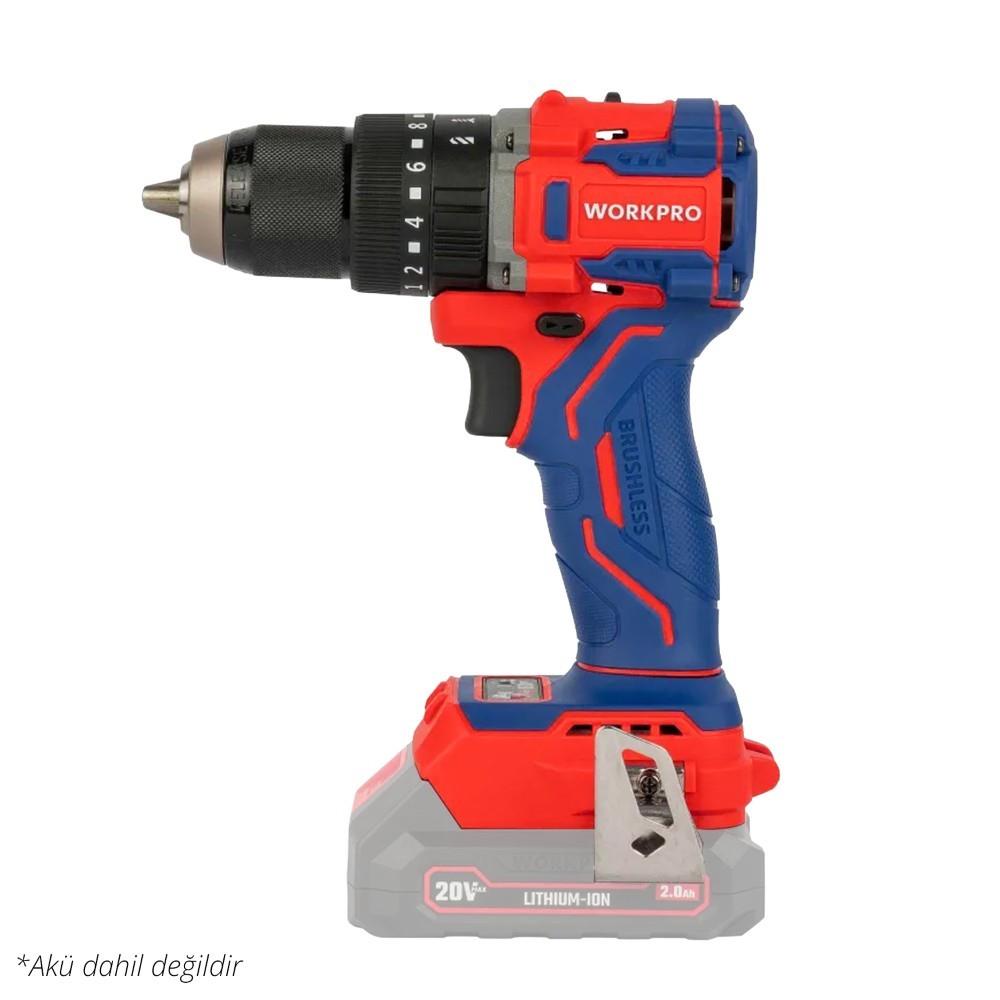 WORKPRO WP390016 20Volt 65Nm. Kömürsüz Profesyonel Şarjlı Darbeli Matkap (Akü Dahil Değildir)