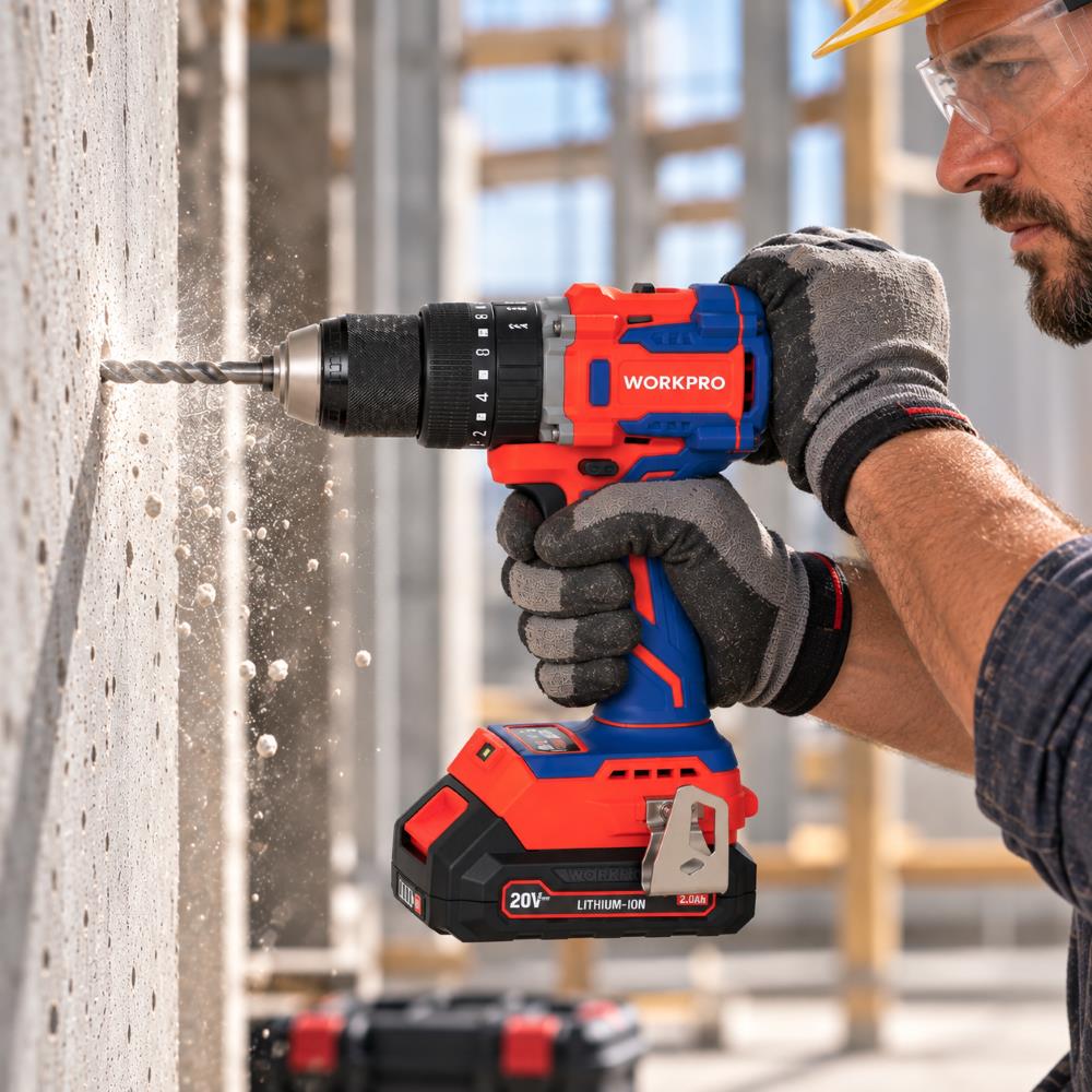 WORKPRO WP390019 20Volt 2.0Ah Li-ion 65Nm. Çift Akülü Kömürsüz Profesyonel Şarjlı Darbeli Matkap