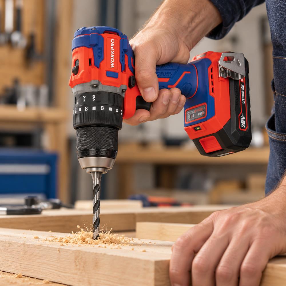 WORKPRO WP390019 20Volt 2.0Ah Li-ion 65Nm. Çift Akülü Kömürsüz Profesyonel Şarjlı Darbeli Matkap