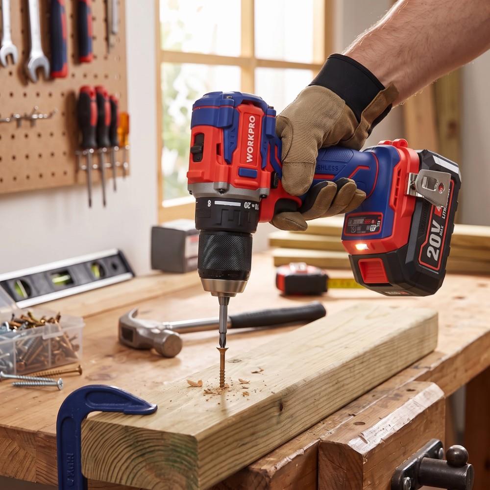 WORKPRO WP390023 20Volt 4.0Ah Li-ion 65Nm. Çift Akülü Kömürsüz Profesyonel Şarjlı Matkap