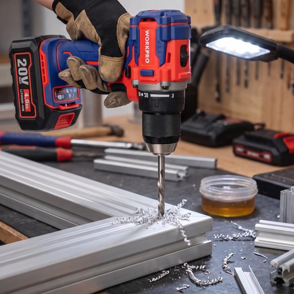 WORKPRO WP390023 20Volt 4.0Ah Li-ion 65Nm. Çift Akülü Kömürsüz Profesyonel Şarjlı Matkap