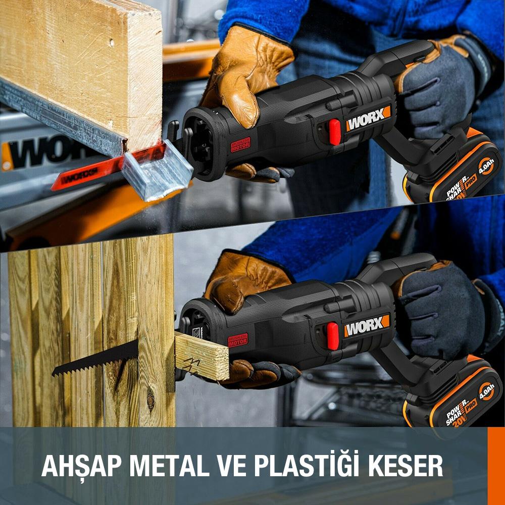 WORX WX516 20Volt 4.0Ah. Li-ion Kömürsüz Profesyonel Tilki Kuyruğu Testere