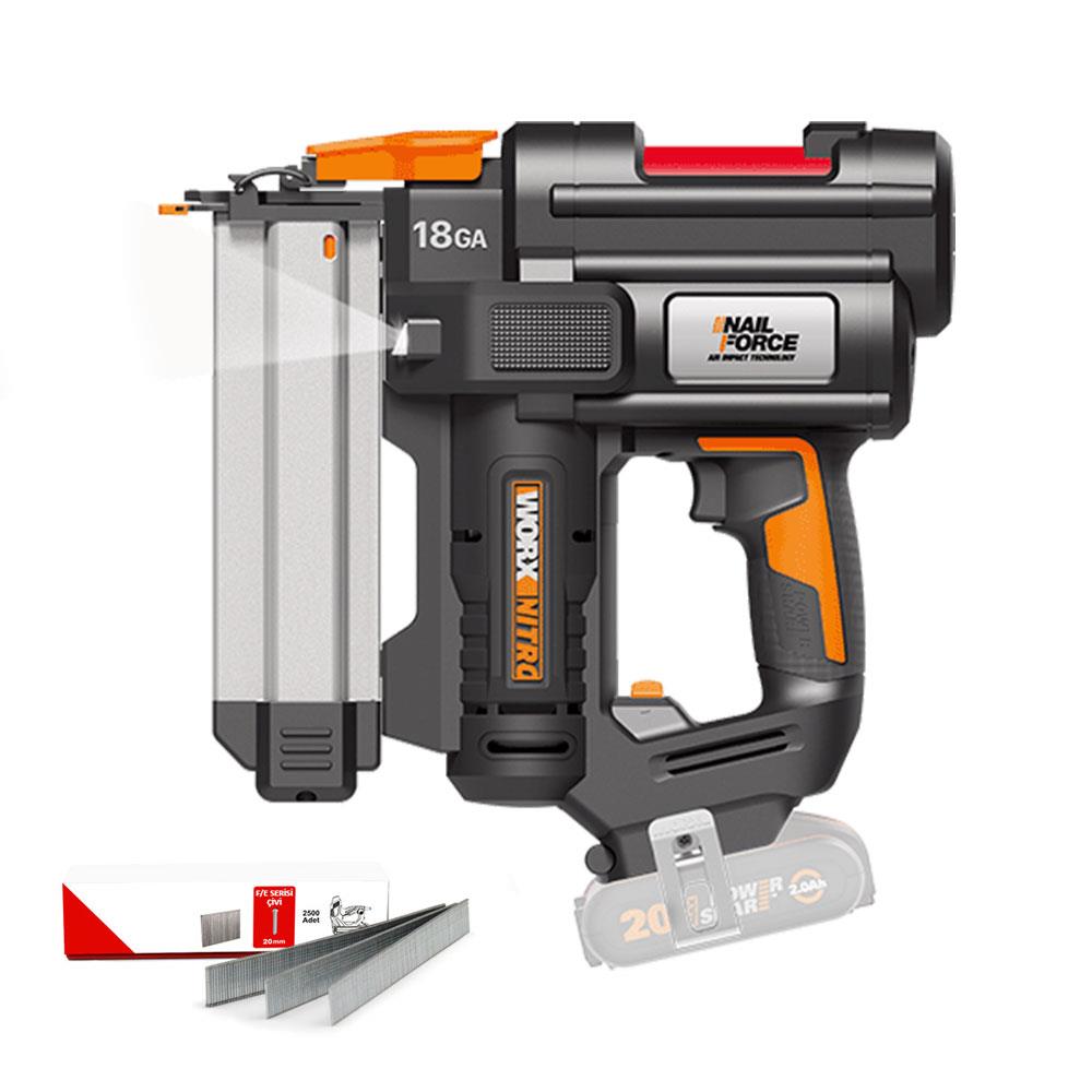 WORX WX842.9 20Volt 15-50mm Profesyonel Şarjlı Çivi Çakma Makinesi + 2700 Adet Yedek Çivi (Akü Dahil Değildir)