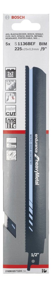Bosch Endurance Serisi Ağır Metal için Panter Testere Bıçağı S 1136 BEF -5’li
