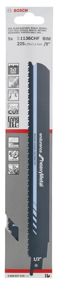 Bosch Endurance Serisi Ağır Metal için Panter Testere Bıçağı S 1136 CHF - 5’li