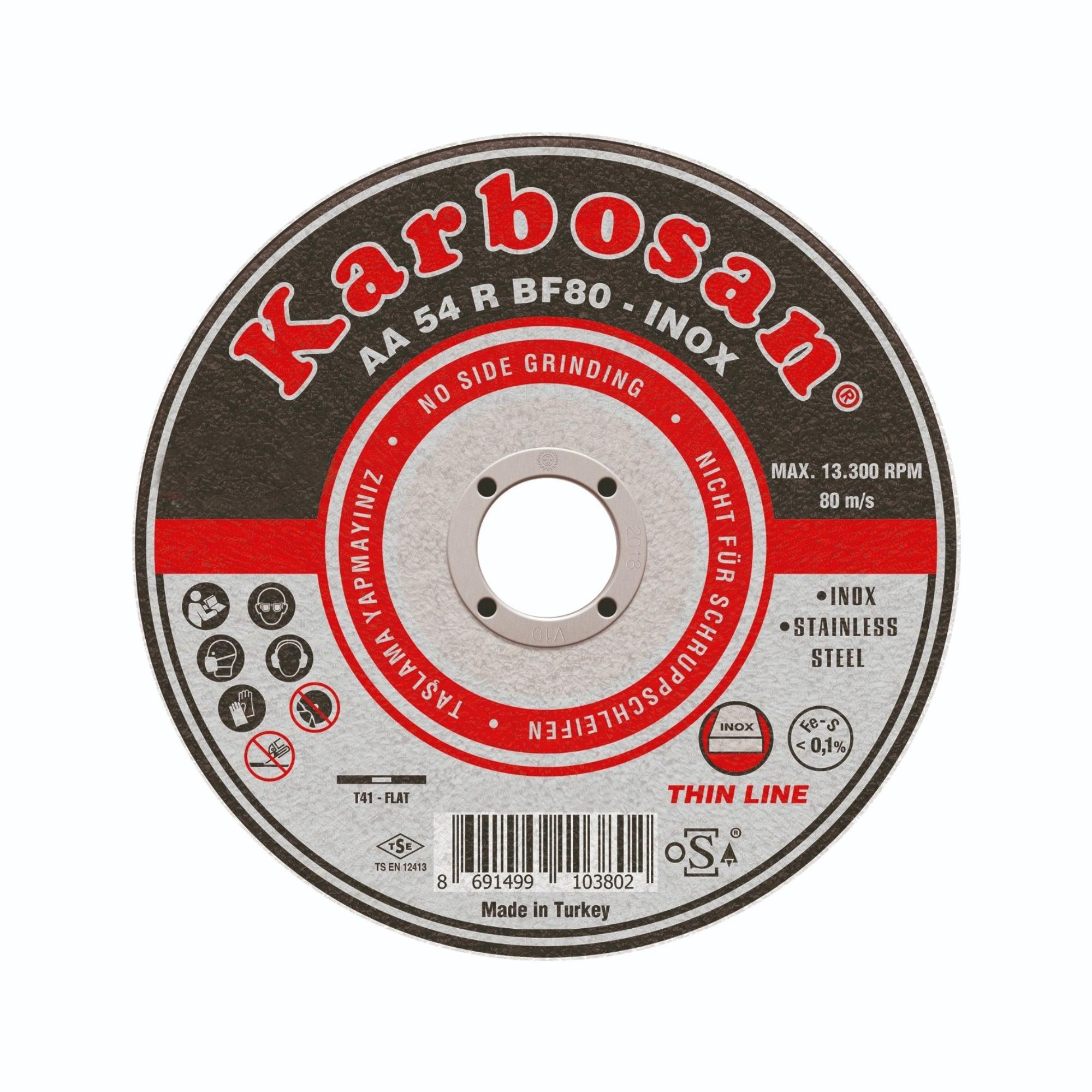 Karbosan 910380 Paslanmaz Çelik (Inox) Kesme Diski 115 x 1.0 x 22.23 mm - 25’li Paket