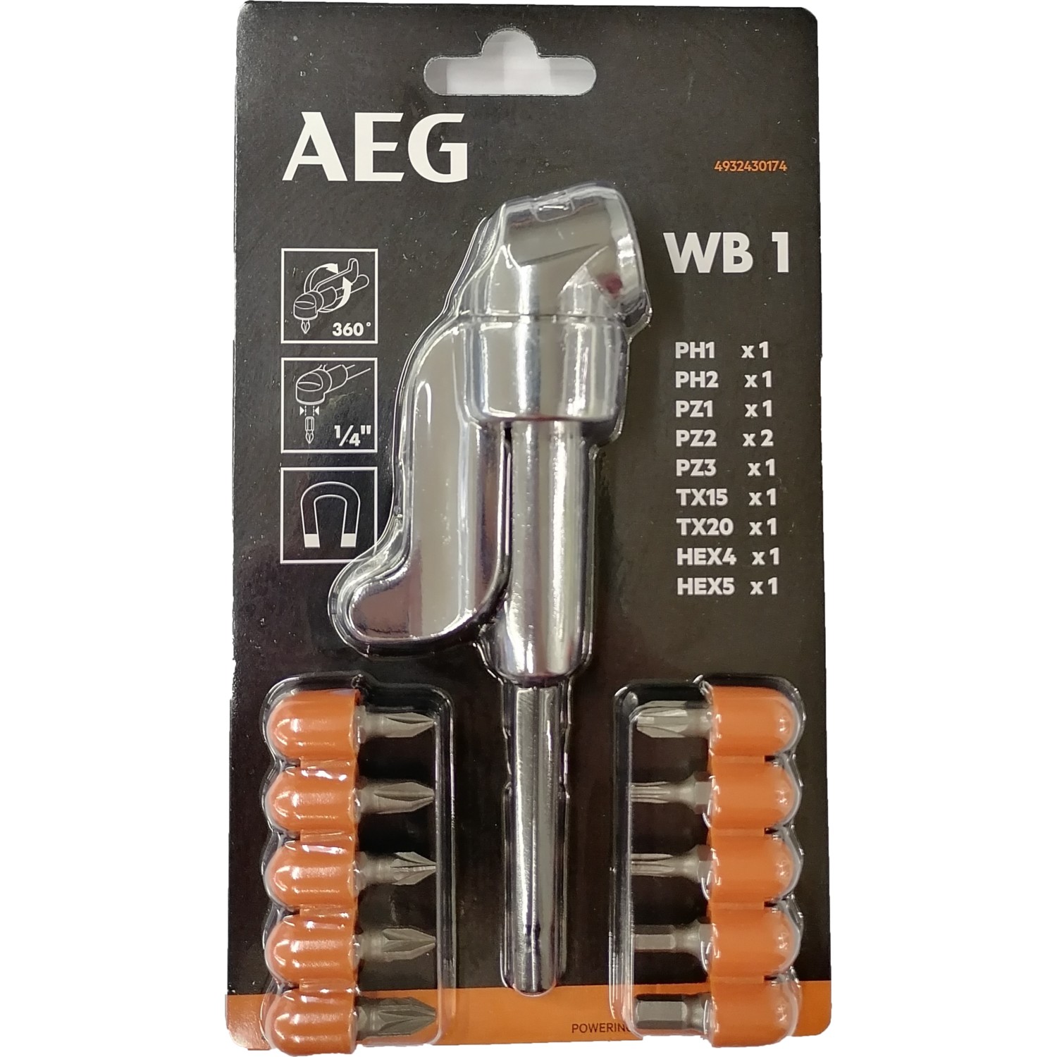 AEG WB 1 Vidalama Köşe Adaptörü + 10 Parça Uç Seti
